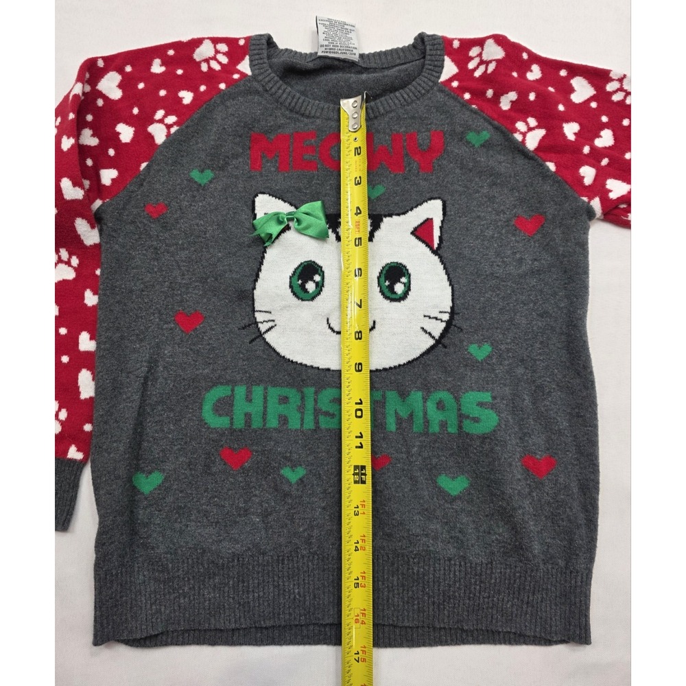 Well Worn Holiday Sweater Girl's Meowy Christmas Long Sleeve Sweater. Size 10-12 - Picture 7 of 10